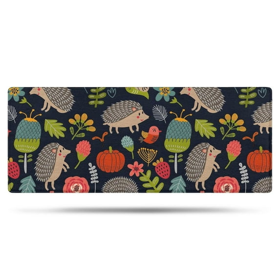 Cute Hedgehog Pattern with Pioneer Flower Bathroom Rugs Mat,Non Slip Microfiber Bathroom Rug,Rubber Backing,Soft Bathroom Mats for Bathroom Floor,Tub and Shower,60x24in(150x60cm)