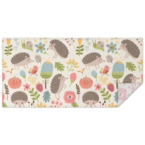 Cute Hedgehog Pattern with Pioneer Flower Rectangle Tablecloth 60"x120",Waterproof Polyester Rectangle Table Cloth, Wipeable Spillproof Polyester Tablecloth for Dining, Camping, Indoor and Outdoor