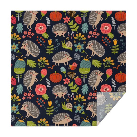 Cute Hedgehog Pattern with Pioneer Flower Square Tablecloth,Waterproof Square Table Cover,Wipeable Spillproof Washable Table Cover for Home Kitchen Party Decor 42"X42"(107x107cm)