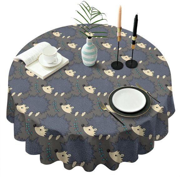 Cute Hedgehog Pattern Round Tablecloth 60"x60",Wrinkle Wipeable Table Cloth for Kitchen Dining Room Picnic Patio Party