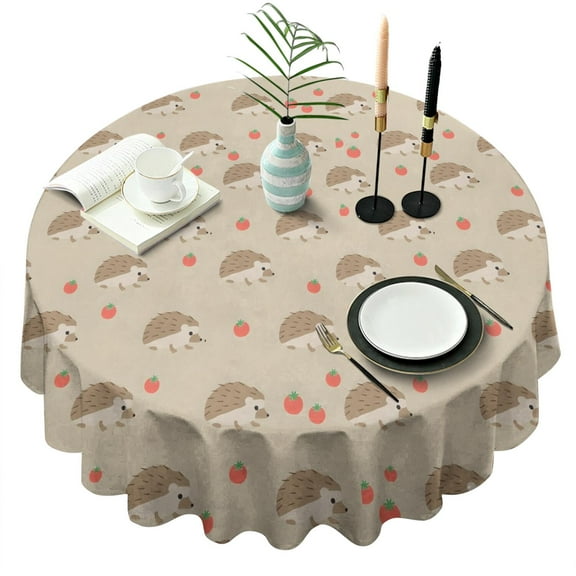 Cute Hedgehog Pattern Round Tablecloth 60"x60",Wrinkle Wipeable Table Cloth for Kitchen Dining Room Picnic Patio Party