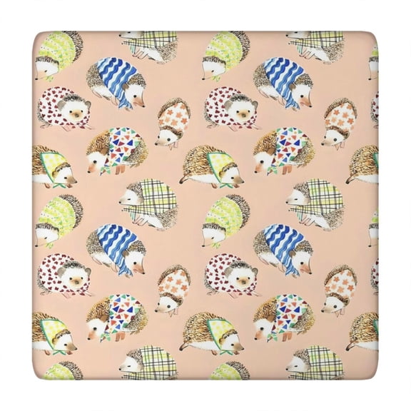 Cute Hedgehog Pattern Square Fitted Tablecloth with Elastic Edge,Square Table Cover,Washable Elastic Table Cover for Home Kitchen Party Decor 34"x34"
