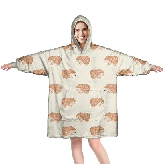 Cute Hedgehog Pattern Wearable Oversized Blanket,Wearable Blanket Hoodie for Adults,Cozy Hooded Blankets with Super Pockets,Super Warm Fuzzy Pullover for Women & Men