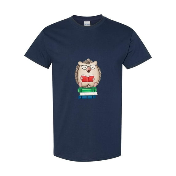 Cute Hedgehog Reading A Book Graphic For A Librarian Animal Unisex T-Shirt, for men & women, up to size 5XL