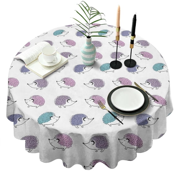 Cute Hedgehog Round Tablecloth 60"x60",Wrinkle Wipeable Table Cloth for Kitchen Dining Room Picnic Patio Party