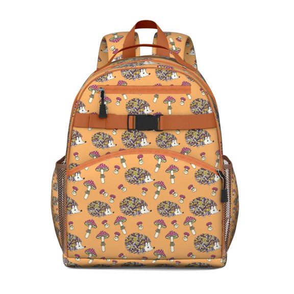Cute Hedgehog Students Backpack Adorable Cartoon Forest Animal Toddler Bookbag with Floral Pattern and Artistic Tree Design