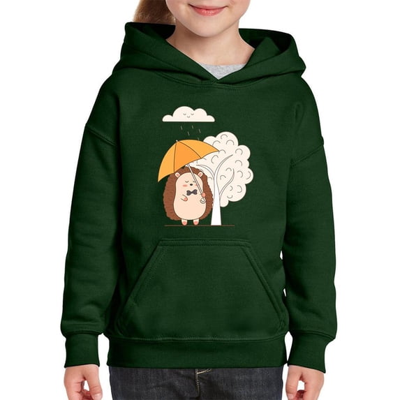 Cute Hedgehog With Umbrella Hoodie Juniors -Image by Shutterstock, Large