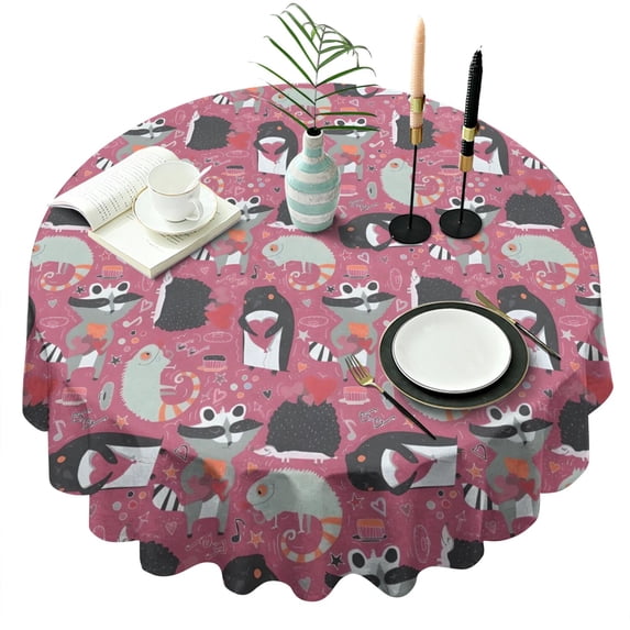 Cute Hedgehog and Animals Round Tablecloth 60"x60",Wrinkle Wipeable Table Cloth for Kitchen Dining Room Picnic Patio Party