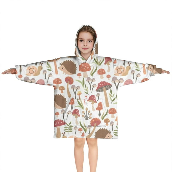 Cute Hedgehog and Mushroom Blanket Hoodies for Kids 6-13YR Oversize Wearable Blanket Hoodies for Boys Girls Teens