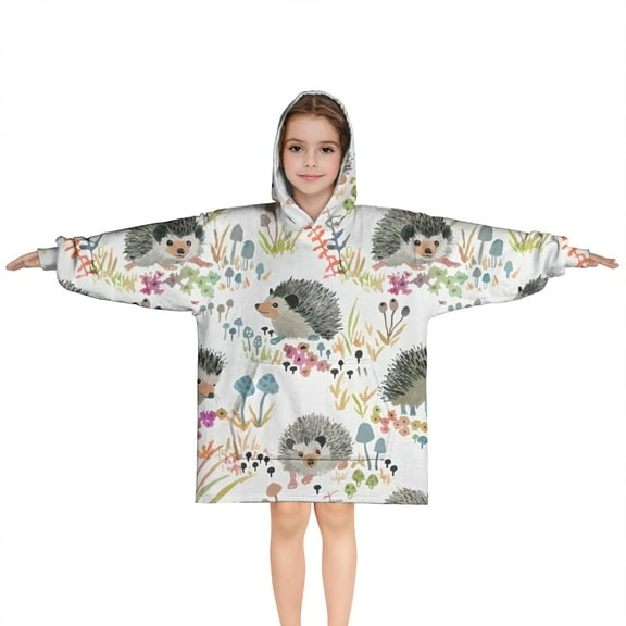 Cute Hedgehog and Mushroom Blanket Hoodies for Kids 6-13YR Oversize Wearable Blanket Hoodies for Boys Girls Teens