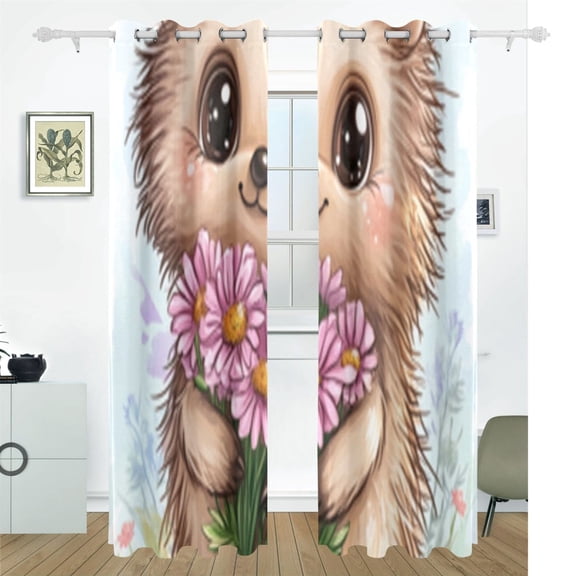 Cute Hedgehog with Big Eyes Blackout Curtains, 55W x 72/84L Living Room Bedroom Curtains, Heat Insulation and Sun Protection, 2-Pack
