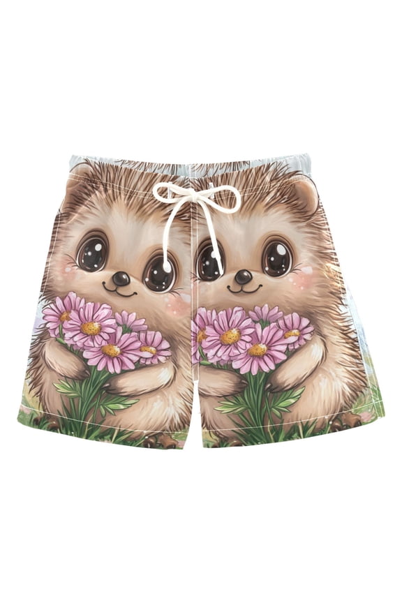 Cute Hedgehog with Big Eyes Boys Swim Trunks Quick Dry Boy Swim Shorts for 3-14 Years
