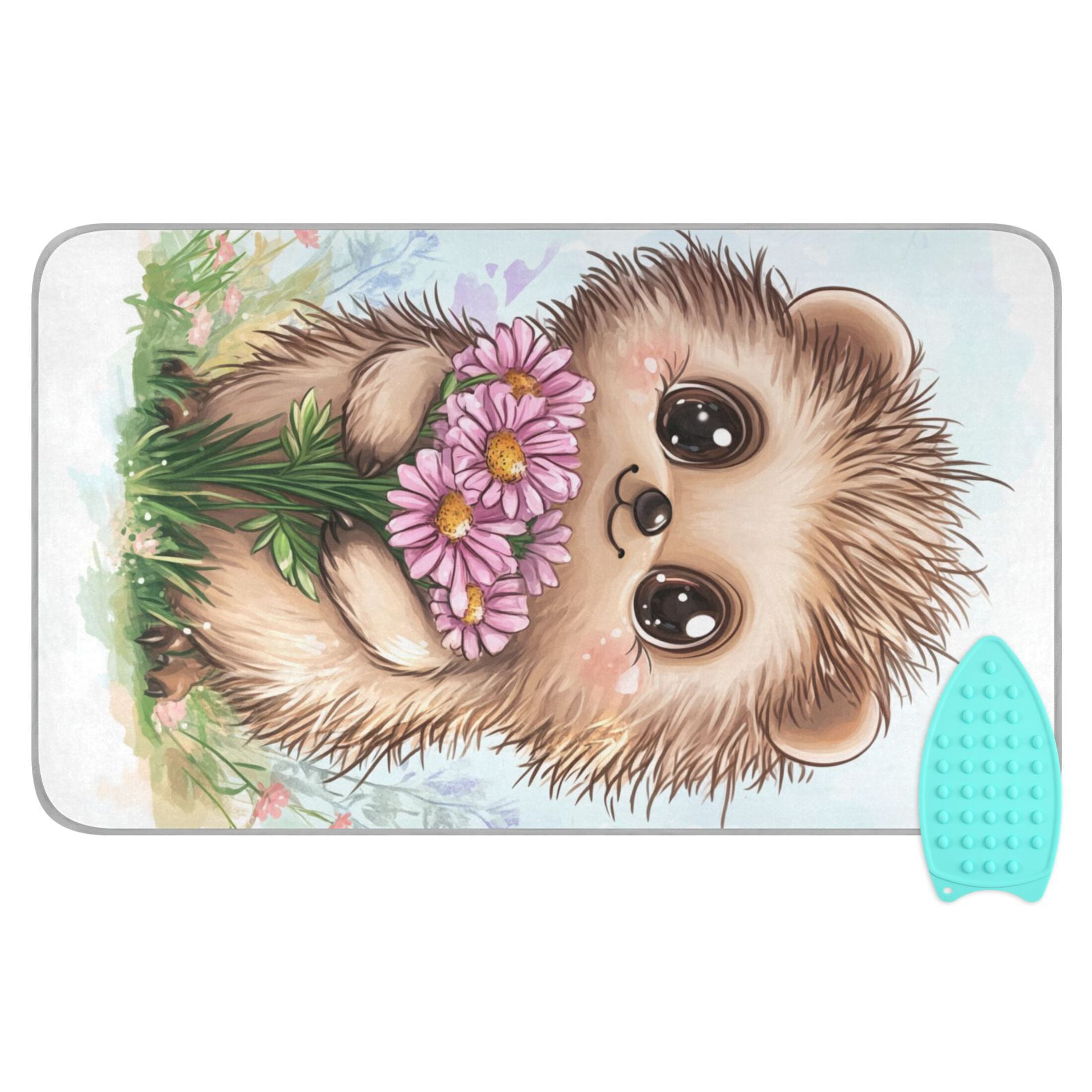 Cute Hedgehog with Big Eyes Ironing Mat Blanket for Table Top Travel Portable Ironing Board Pad 47.2x27.6 Inch