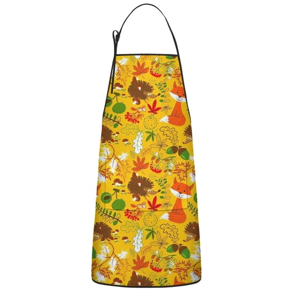 Cute Hedgehogs Animals Pattern Apron-Garden Aprons for Women with Pockets-Cotton Linen Waterproof Kitchen Cooking Gardening Aprons Adjustable for Kitchen,Cooking,BBQ and Salon 33x27 Inch