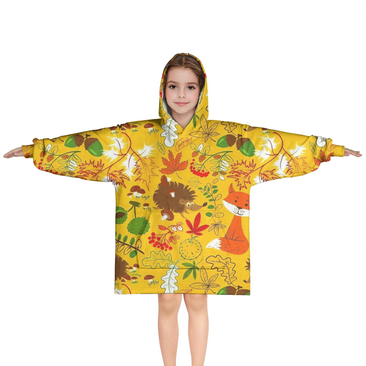 Cute Hedgehogs Animals Pattern Blanket Hoodies for Kids 6-13YR Oversize Wearable Blanket Hoodies for Boys Girls Teens