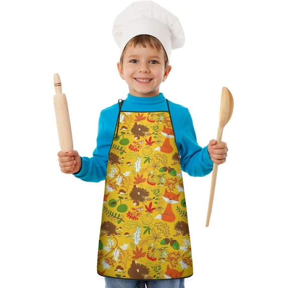 Cute Hedgehogs Animals Pattern Kids Aprons for Girls and Boys,Adjustable Neck Strap Toddler Aprons for Kids Cooking Baking