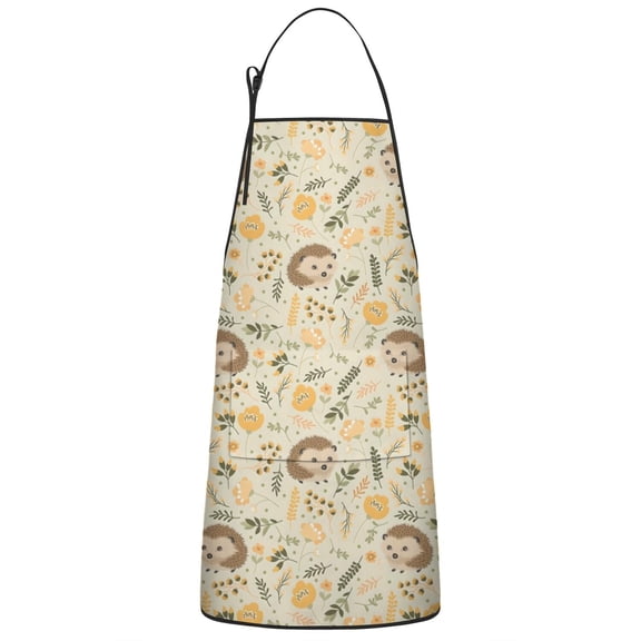 Cute Hedgehogs and Pioneer Flower Pattern Apron-Garden Aprons for Women with Pockets-Cotton Linen Waterproof Kitchen Cooking Gardening Aprons Adjustable for Kitchen,Cooking,BBQ and Salon 33x27 Inch