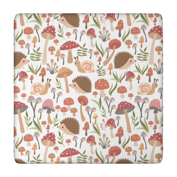 Cute Hedgehogs and Red Mushrooms Snails Pattern Square Fitted Tablecloth with Elastic Edge,Square Table Cover,Washable Elastic Table Cover for Home Kitchen Party Decor 34"x34"