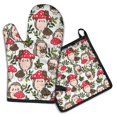thumbnail image 1 of Cute Hedgehogs and Red Mushrooms Pattern Kitchen Oven Mitt and Pot Holder Sets 2 Pcs for Baking, Cooking and Grilling, Heat Resistant Up To 392 °F, 1 of 7