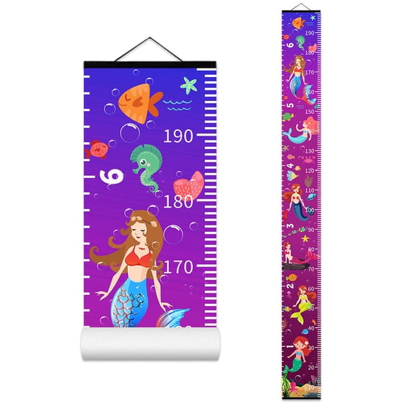 Cute Height Measure Ruler for Children, Cartoon Planet Rocket Sea Fish Ball Hanging Baby Height Chart Scroll Poster, for Nursery Kids Bedroom Decor