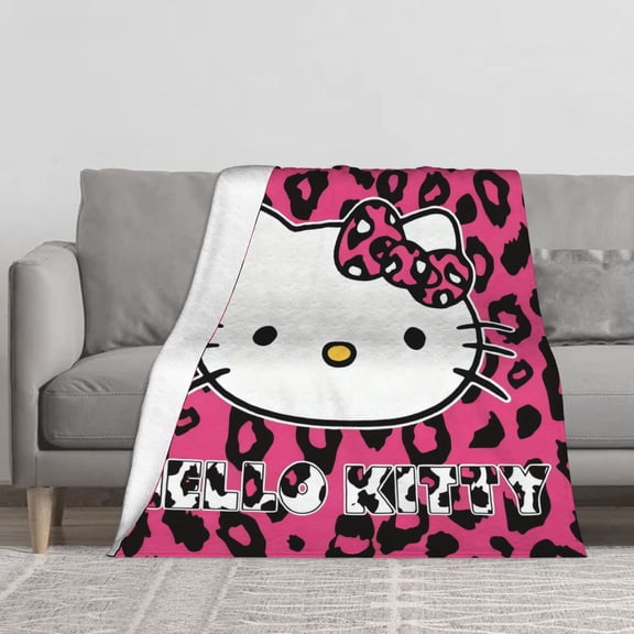 Cute Hello Animal Kitty Print Flannel Throw Blankets Soft Pile Cozy Plush Throw Blanket for All Seasons, 3D Printed Warm Blanket for Sofa Beds