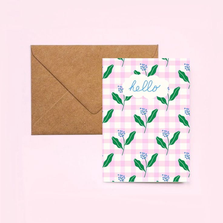 Cute Hello Greeting Card with Floral Design – Blank Inside for Personal ...