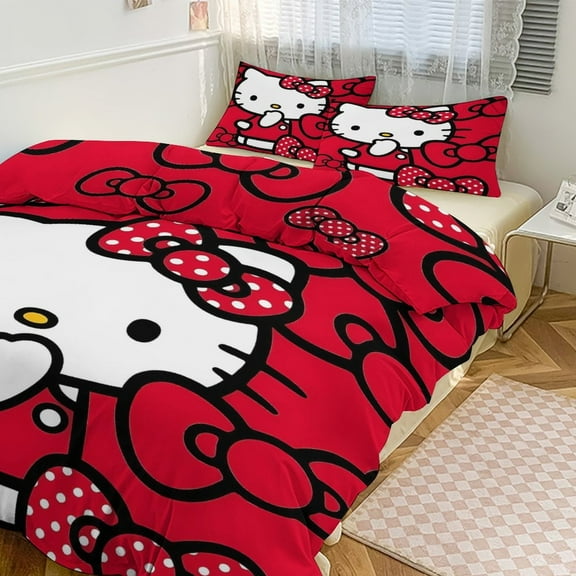 Cute Hello Kitty Bedding Sets for Girl Comforter Set 3pcs Comforter Sets 1 Comforter Cover And 2 Pillowcases