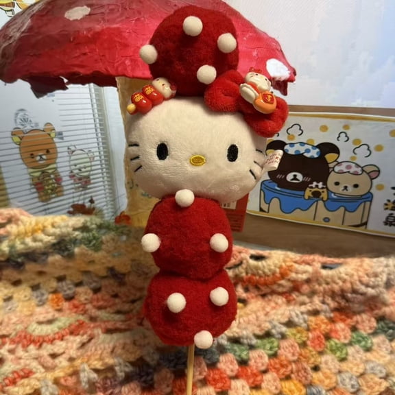 Cute Hello Kitty Faux Sugar-Coated Hawthorn Lollipop Plushie for New Year,Valentine's Day,Birthday Gifts,Cute Room Decor for Hello Kitty Fans