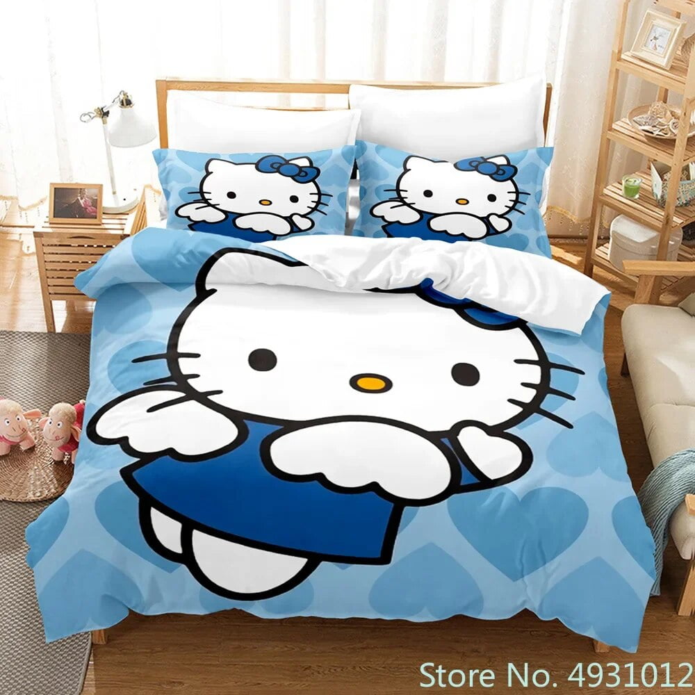 Cute Hello Kitty Love Bedding Set Pillowcase Japanese Anime Bedclothes