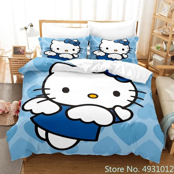 Cute Hello Kitty Love Bedding Set Pillowcase Japanese Anime Bedclothes 3D Printed Quilt Cover Duvet Cover Baby Kids Child Gift