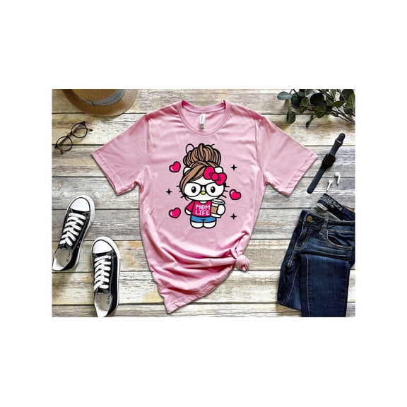 Cute Hello Kitty Mom Life T-Shirt, Adorable Hello Kitty Mom Life Shirt, Kawaii Style, Motherhood Fashion, MomLife,Light Pink color,size XL