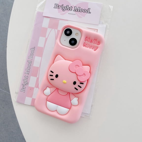 Cute Hello Kitty Phone Case For iPhone 17 16 15 14 13 12 11 Pro Max Plus 17Pro Head Grip Tok Holder Silicone Cartoon Phone Cases