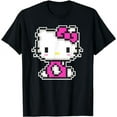 thumbnail image 1 of Cute Hello Kitty Pixel Style T-Shirt Kawaii Kitten Tee For Men Women Cat Lover, Black Color, Size S, 1 of 2