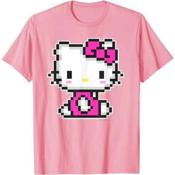 Cute Hello Kitty Pixel Style T-Shirt Kawaii Kitten Tee For Men Women Cat Lover, Light Pink Color, Size 4XL