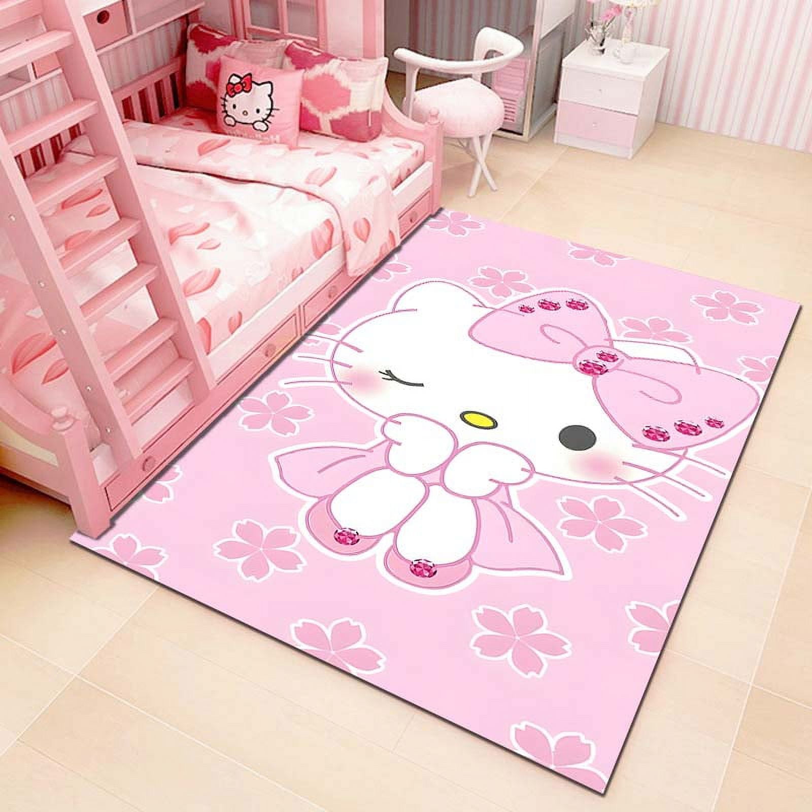 Cute Hello Kitty Print Cartoon Carpet Rug for Home Living Room Bedroom ...