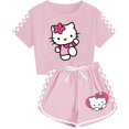 thumbnail image 1 of Cute Hello Kitty Short-sleeved Shorts 2-Piece Sets Women Summer Plaid Print Tracksuit,130, 1 of 2