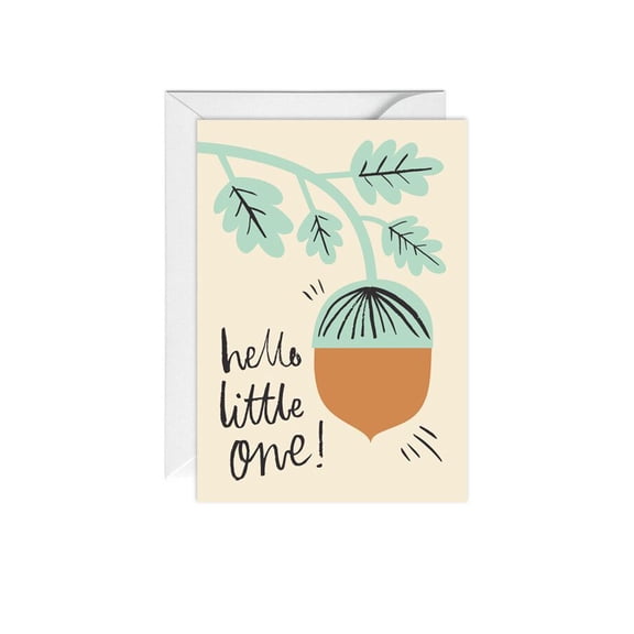 Hello Little One Greeting Card - Charming Acorn Design - Blank Inside, Perfect for Baby Showers or Newborn Gifts - Includes Envelope