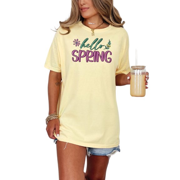Cute Hello Spring T-Shirt, Women's Spring Graphic Tee, Floral Spring Shirt, Cute Spring T-Shirt, Casual Spring Top, Seasonal T-shirt, Butter Comfort Colors T-Shirt, XL