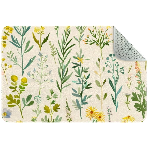 Cute Herbs and Floral Meadow Herbs Collection Entryway Rug, 2x3 Area Rug Indoor Door Mat Non-slip Washable Floor Carpet Rug for Bedroom Office Dining Room Bathroom