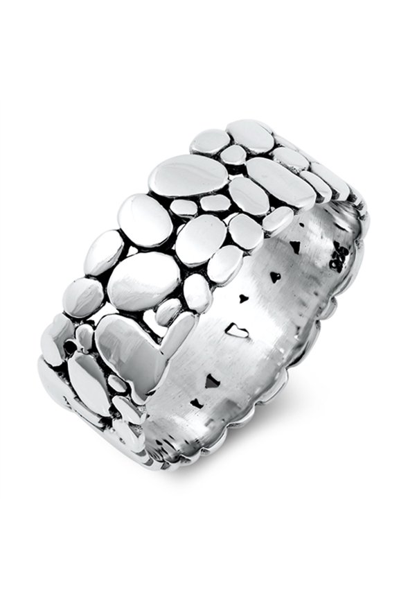 Cute High Polish Pebble Ring .925 Sterling Silver Band Jewelry Female Male Unisex Size 6