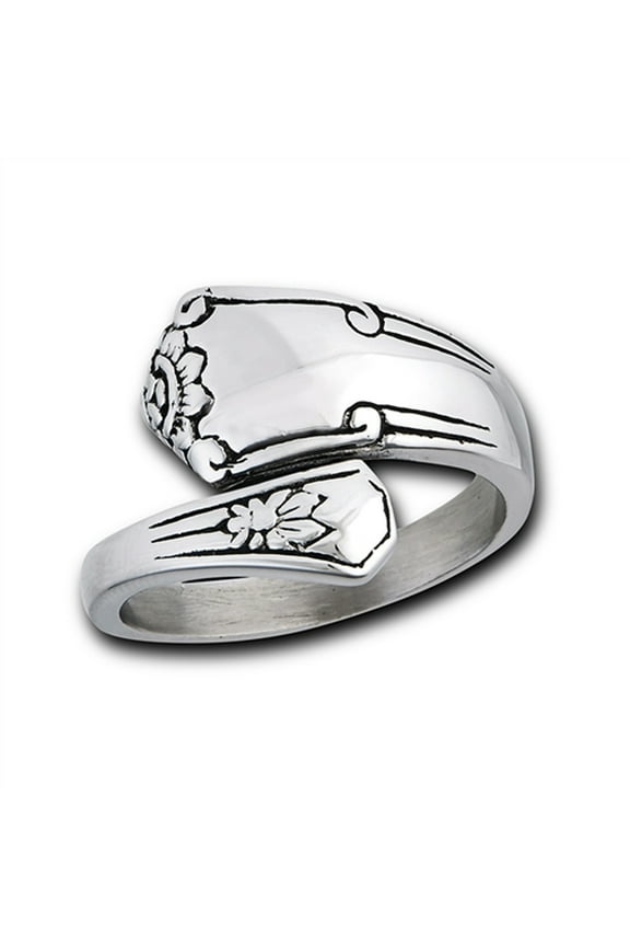 Cute High Polished Spoon Ring Stainless Steel Band Gray Jewelry Female Male Unisex Size 9
