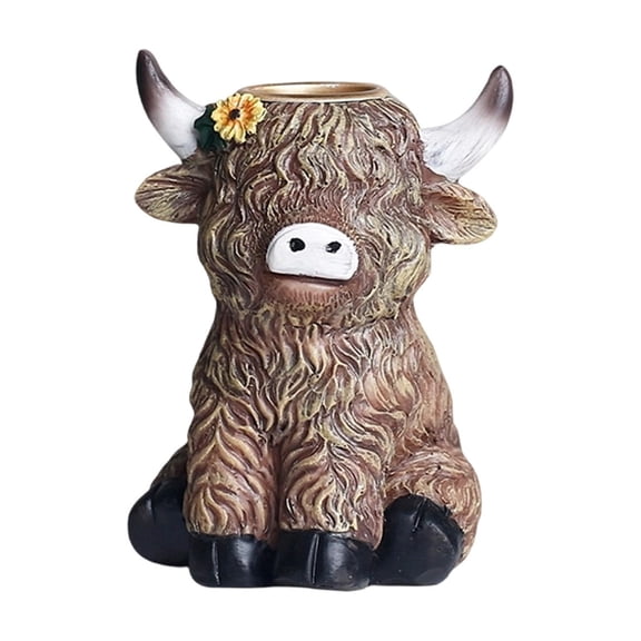 Cute Highland Cow Candlestick - Resin Candlestick, Aesthetic Scottish Cow Candlestick for Boho Home Decor, Desk, Patio