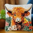 thumbnail image 1 of Cute Highland Cow Cattle Latch Hook Kits Pillow Crochet Yarn Cushion Pre-Printed Rug Needlework DIY Pillowcase Hook and Latch Kit Christmas Home Sofa Decoration 43x43cm(3), 1 of 5