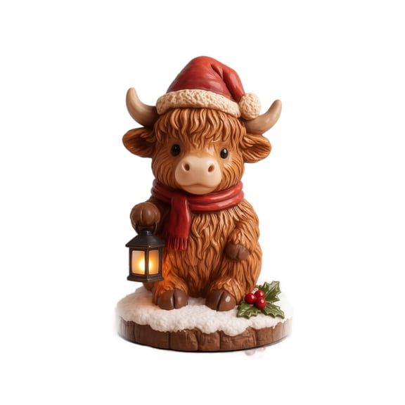 Cute Highland Cow Christmas Tree Light-Up Figurine, Festive Resin Holiday Decoration for Home Tabletop and Yard,A