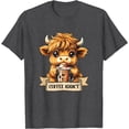 thumbnail image 1 of Cute Highland Cow Coffee Funny Drink Cowgirl Softstyle Unisex T-Shirt,Dark Heather Grey Color,Size M, 1 of 5