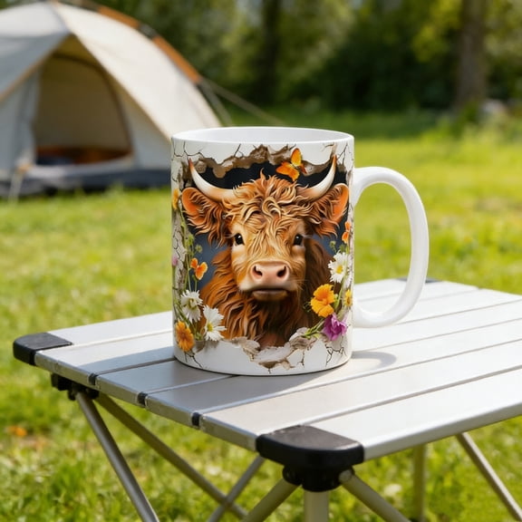 Cute Highland Cow Coffee Mug 14oz Ceramic Farm Animal Cup, Funny Highland Cattle Tea Mug Gift for Cow Lovers Women Men Friends Home Office Drinkware