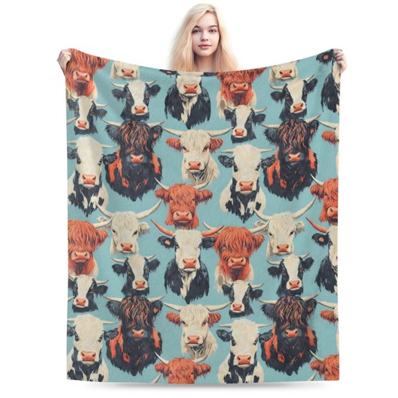 Cute Highland Cow Fleece Blanket Adorable Cattle Throw Blankets 50x40