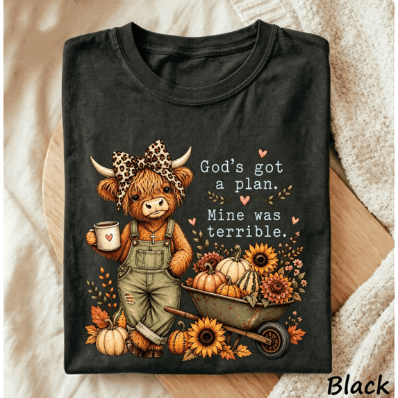 Cute Highland Cow Graphic Short‑Sleeve T‑Shirt, Funny Christian Religious Humor Casual Top,Women Tshirts