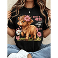 thumbnail image 1 of Cute Highland Cow Graphic T‑Shirt for Women, Bit of A Mess But Doing My Best Inspirational Casual Short Sleeve Tee, 1 of 6