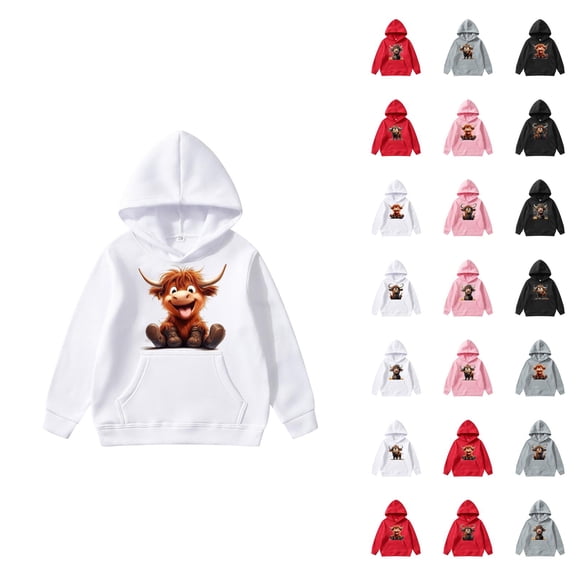 Cute Highland Cow Hoodies for Boys Girls Western Country Christmas Graphic Hooded Sweatshirt with Pockets Pullover Tops